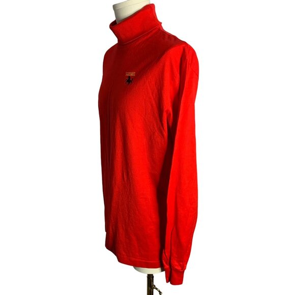 Vintage 80s Ferrari Turtleneck Shirt XL Red Embroidered Long Sleeve Cotton Lisle - Picture 4 of 7